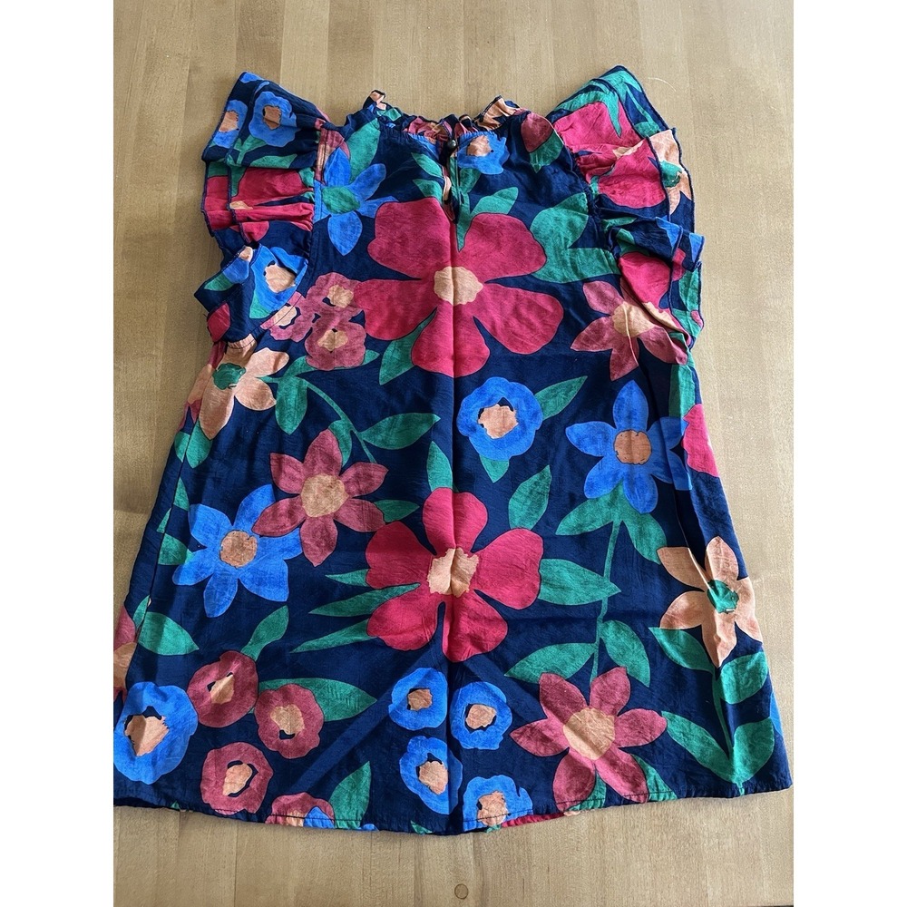 Entro Women's Floral Top Blouse Navy Blue Ruffle Sleep Sz S Small Summer - Picture 8 of 10